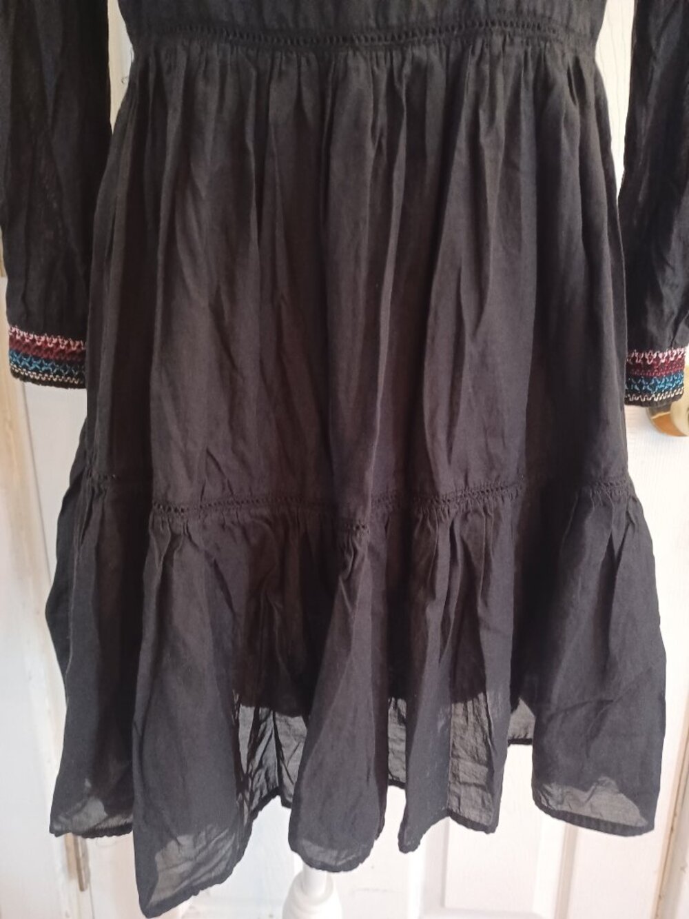 Free People Sunbeams Black Floral Embroidery Tiered Babydoll Dress Boho - Picture 3 of 6